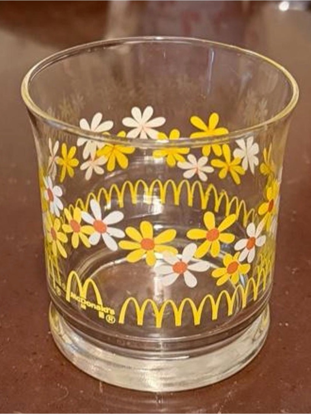 McDonald's Yellow & White Daisy Glass with Golden Arches Logo